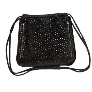 Boho brown suede with silver star design drawstring leather backpack
